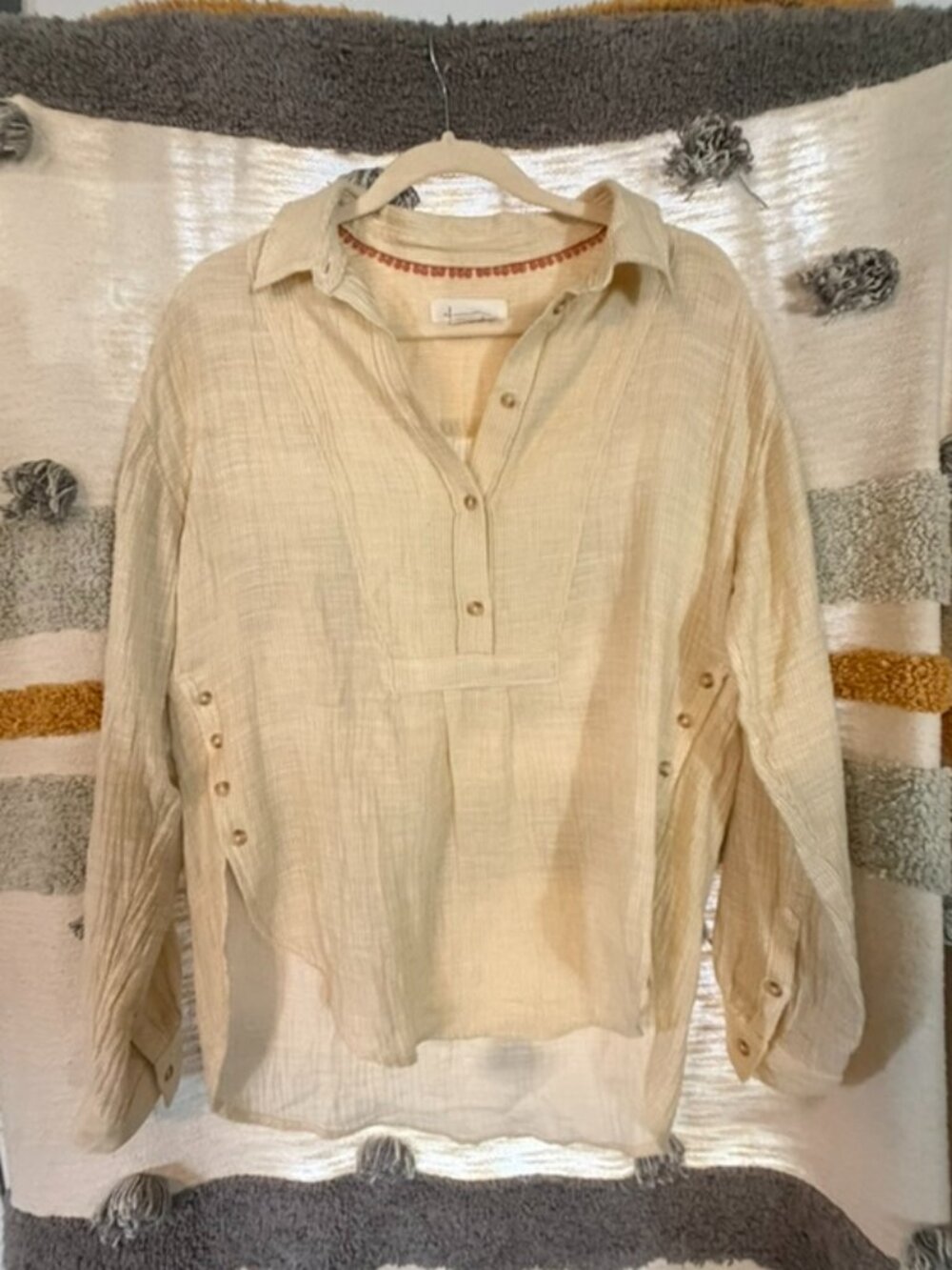 By Anthropologie Side-Button Cotton Gauze Pullover Top - Medium